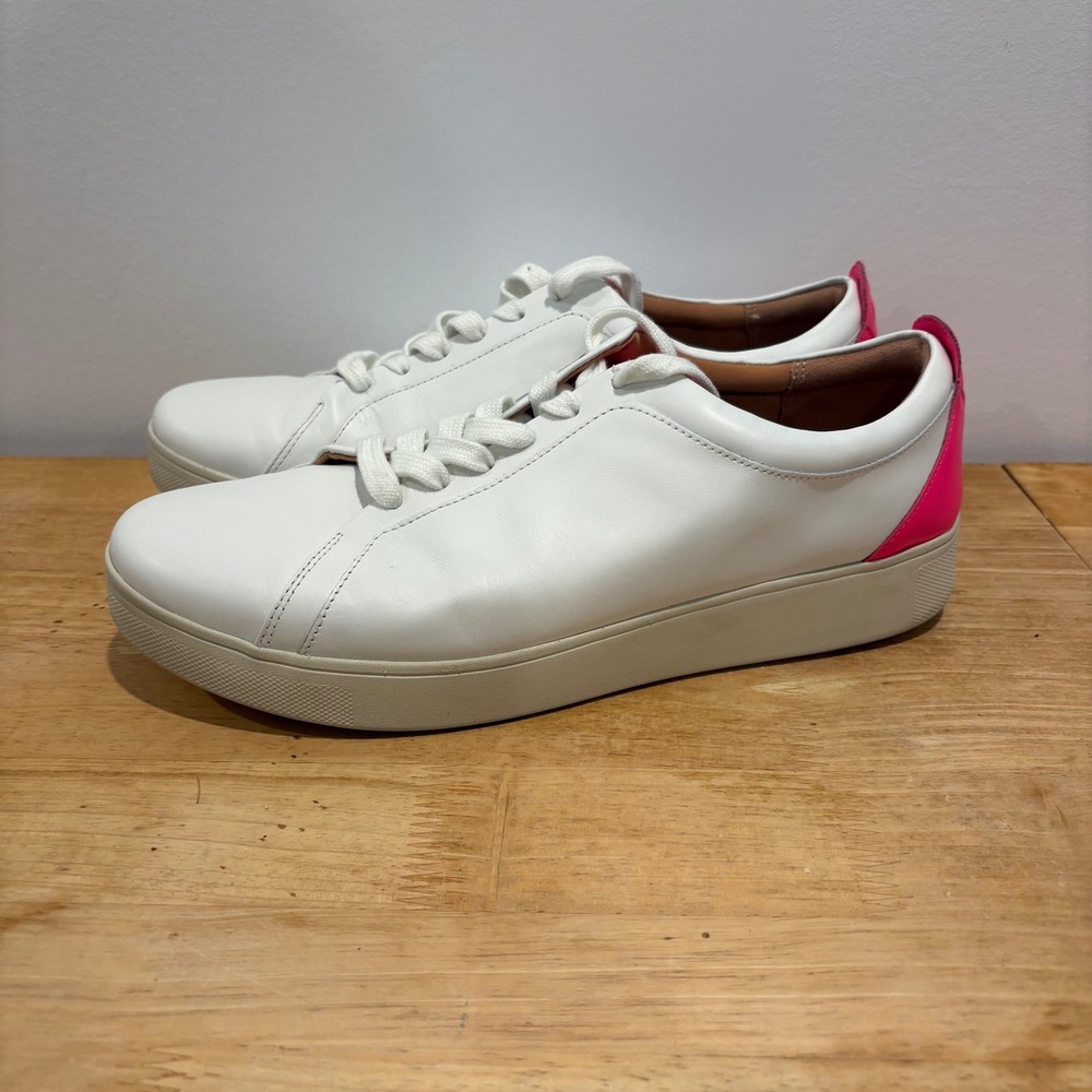FitFlop‎ Rally Leather Sneakers Women White Pink size 11 Comfort FV9-A58